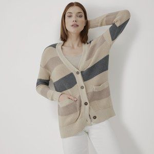 Fisherman Knit Button Front Cardigan - Chunky Stripe